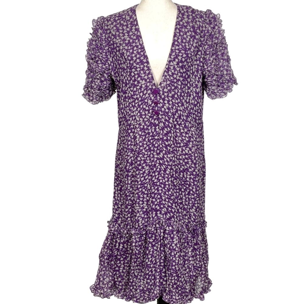 Adriana Degreas Dress‎ Women L Purple Floral Ruffle Lolita Princess Fairy Boho